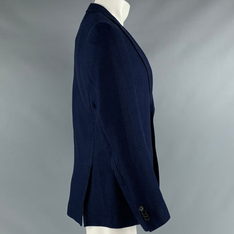 HUGO BOSS Size 40 Navy Textured Virgin Wool Blend Sport Coat
