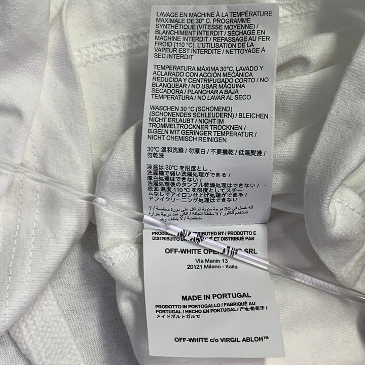 OFF-WHITE Size L White Black Logo Cotton Crew Neck T-shirt