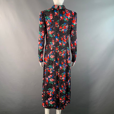MARC JACOBS Size 6 Black Multi-Color Satin Floral Long Sleeve Knee-Length Dress