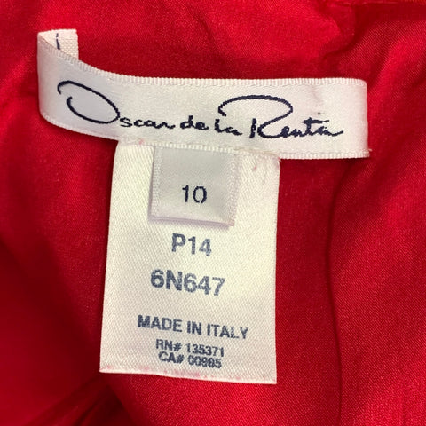 OSCAR DE LA RENTA Size M Red Silk Taffeta One Shoulder Knee Length Cocktail Dress