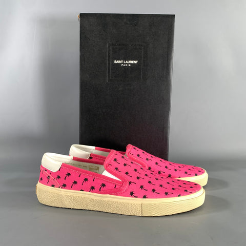 SAINT LAURENT Size 9.5 Pink Black Palms Canvas Slip On Sneakers