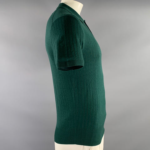 MR TURK Size L Green Ribbed Merino Wool Dagger Polo