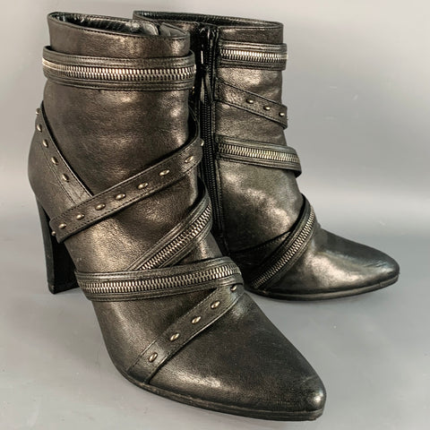 STUART WEITZMAN Size 10 Black Studded Zippers Leather Ankle Boots