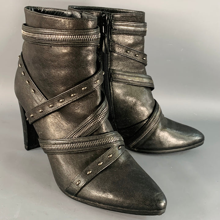 STUART WEITZMAN Size 10 Black Studded Zippers Leather Ankle Boots