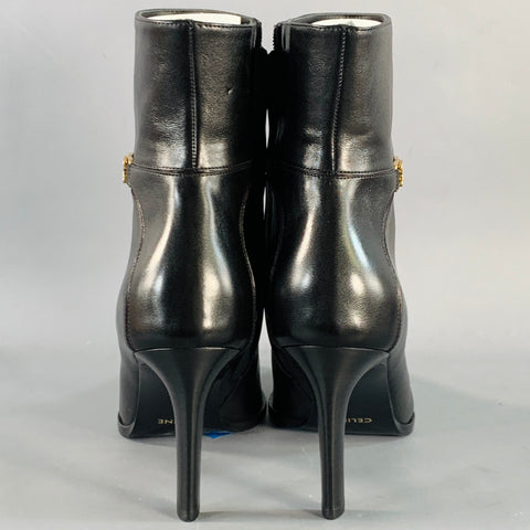 CELINE Size 11 Verneuil Triomphe Black Leather Pointed Toe Stiletto Boots