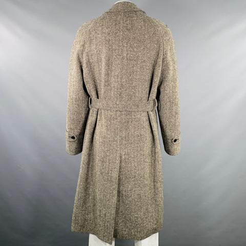 O'CONNELL'S Size L Cream Black Herringbone Belted Raglan Coat