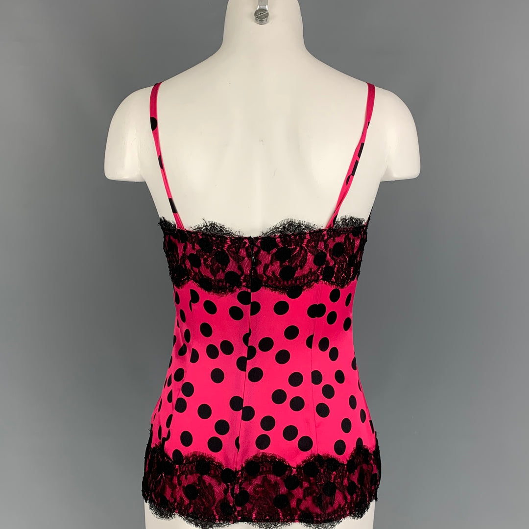D&amp;G by DOLCE &amp; GABBANA Taille 2 Haut décontracté à pois en soie noire fuchsia