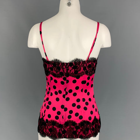 D&G by DOLCE & GABBANA Size 2 Fuchsia Black Silk Polka Dot Casual Top