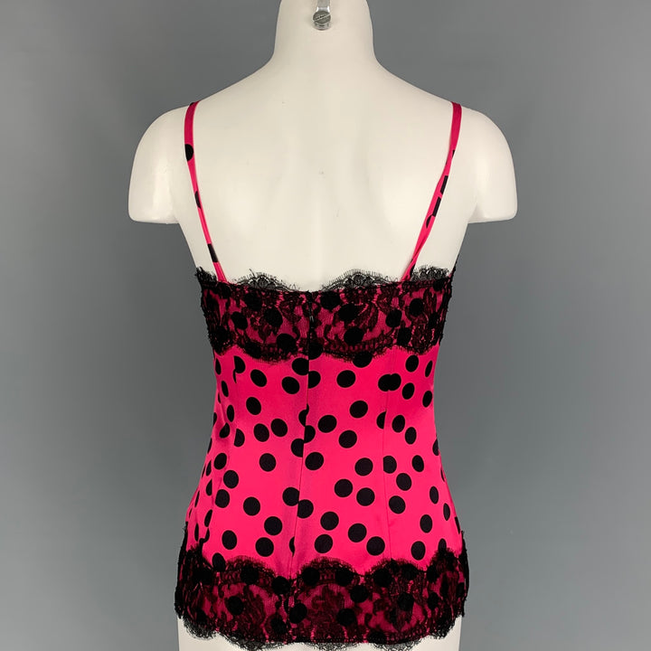 D&amp;G by DOLCE &amp; GABBANA Taille 2 Haut décontracté à pois en soie noire fuchsia