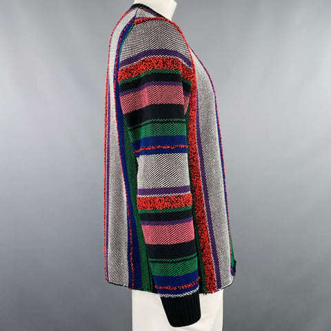 SACAI Size L Black Multi Color Stripe Cotton Blend One Pocket Sweater