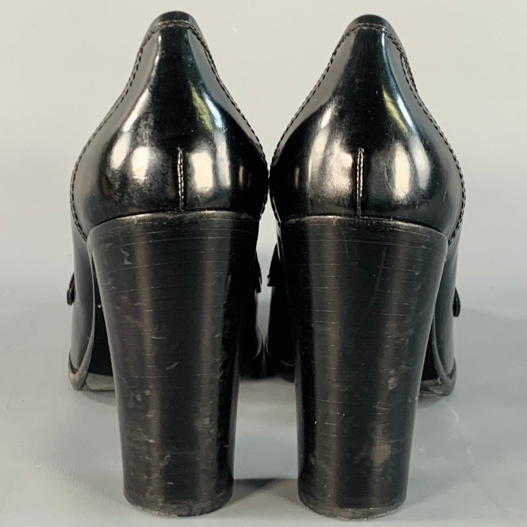 SALVATORE FERRAGAMO Size 9 Black Tassels Stacked Heel Loafer Pumps