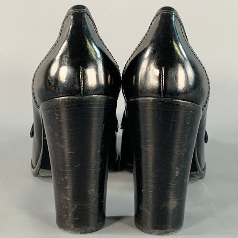 SALVATORE FERRAGAMO Size 9 Black Tassels Stacked Heel Loafer Pumps
