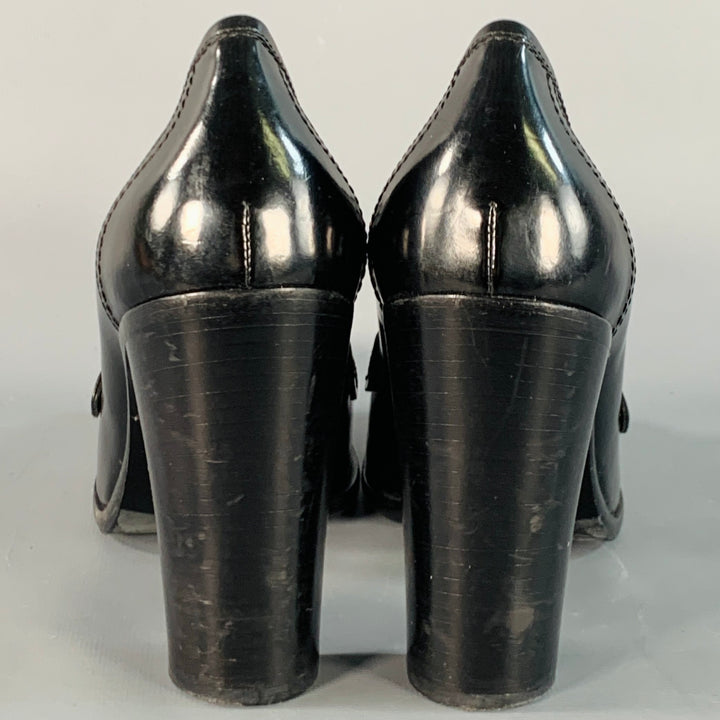 SALVATORE FERRAGAMO Size 9 Black Tassels Stacked Heel Loafer Pumps