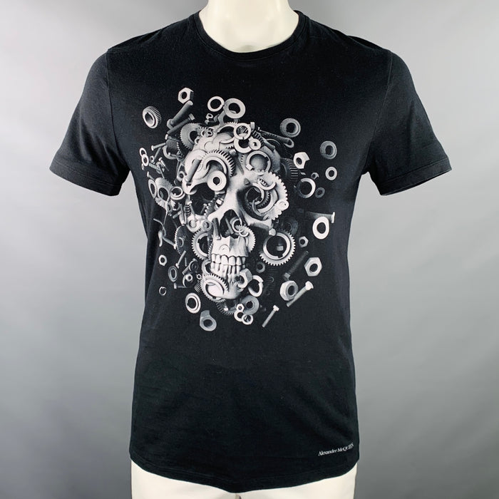 ALEXANDER MCQUEEN Size L Black Grey Skull Print Cotton Crew Neck T-shirt
