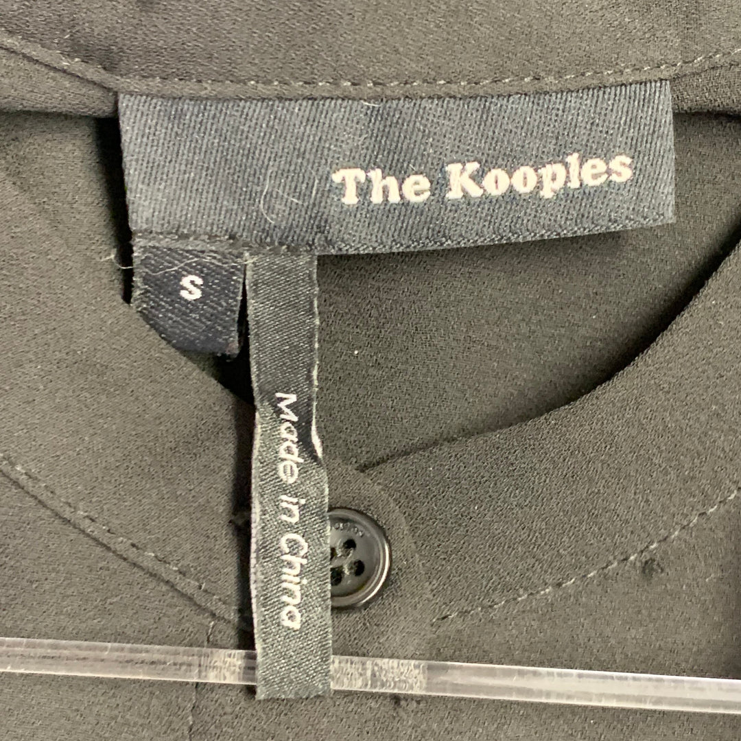 THE KOOPLES Size S Black Polyester Collarless Lace Trim Hidden Buttons Blouse