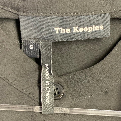THE KOOPLES Size S Black Polyester Collarless Lace Trim Hidden Buttons Blouse