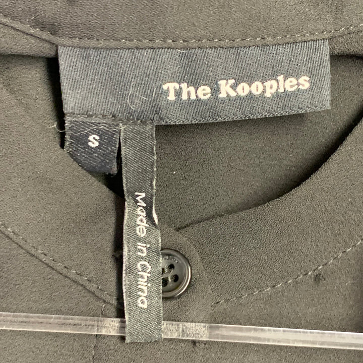 THE KOOPLES Size S Black Polyester Collarless Lace Trim Hidden Buttons Blouse