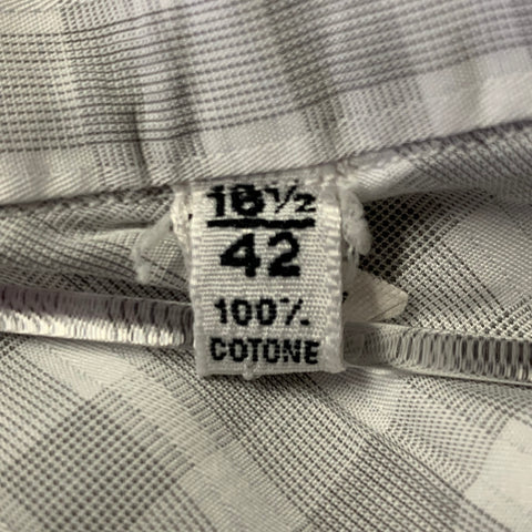 LORENZINI Size XL White Grey Gingham Cotton Button Down Long Sleeve Shirt