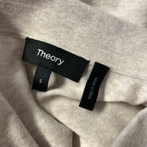 THEORY Size S Cream Grey Heather Viscose Blend Spread Collar Polo