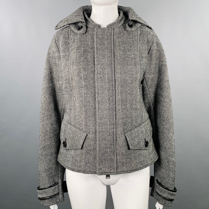 JONATHAN SIMKHAI Size XS Black Cream Wool Blend Herringbone Jacket