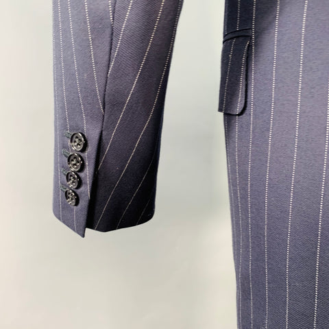 RALPH LAUREN Size 38 Regular Navy White Stripe Wool Notch Lapel Suit