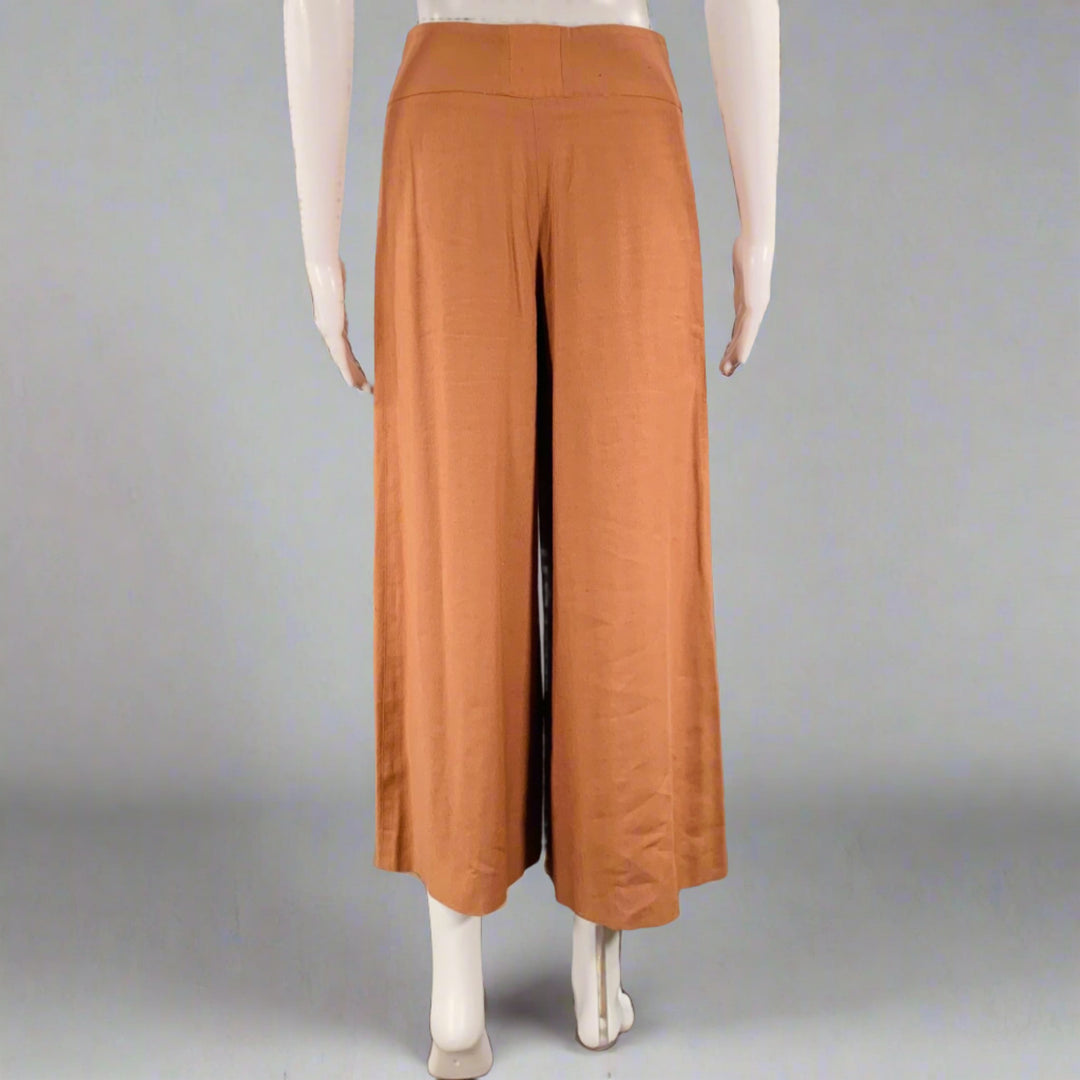 CLAUDE MONTANA Size 4 Brown Linen Blend Pleated Flat Front Pants Suit