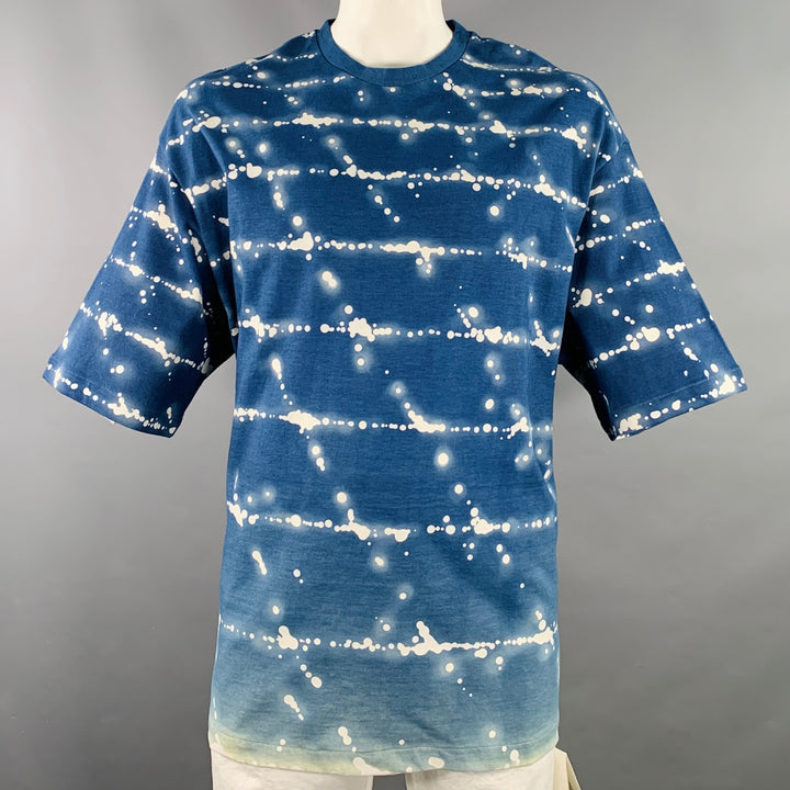 JIL SANDER Size XL City Lights Blue White Abstract Cotton Crew Neck T-shirt
