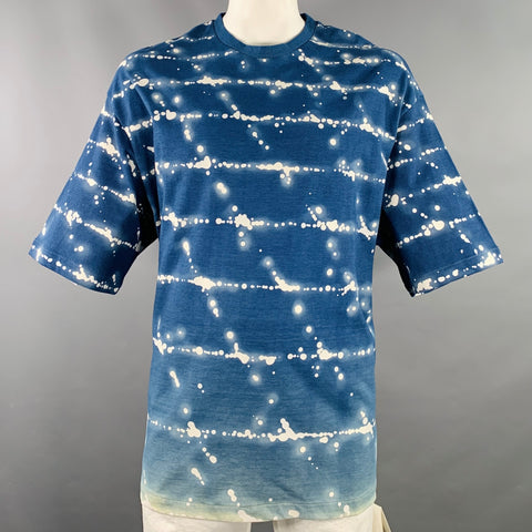 JIL SANDER Size XL City Lights Blue White Abstract Cotton Crew Neck T-shirt