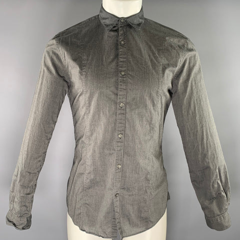 JOHN VARVATOS Size M Grey Black Stripe Cotton Pointed Collar Long Sleeve Shirt