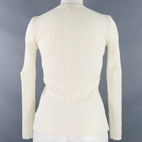 COURREGES Size 0 Cream Acrylic Cotton Rib Knit V-Neck Cardigan