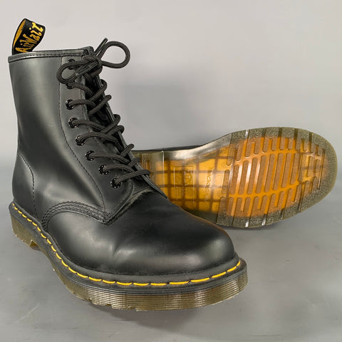 DR. MARTENS Size 10 Black Shimmery Leather Ankle Boots