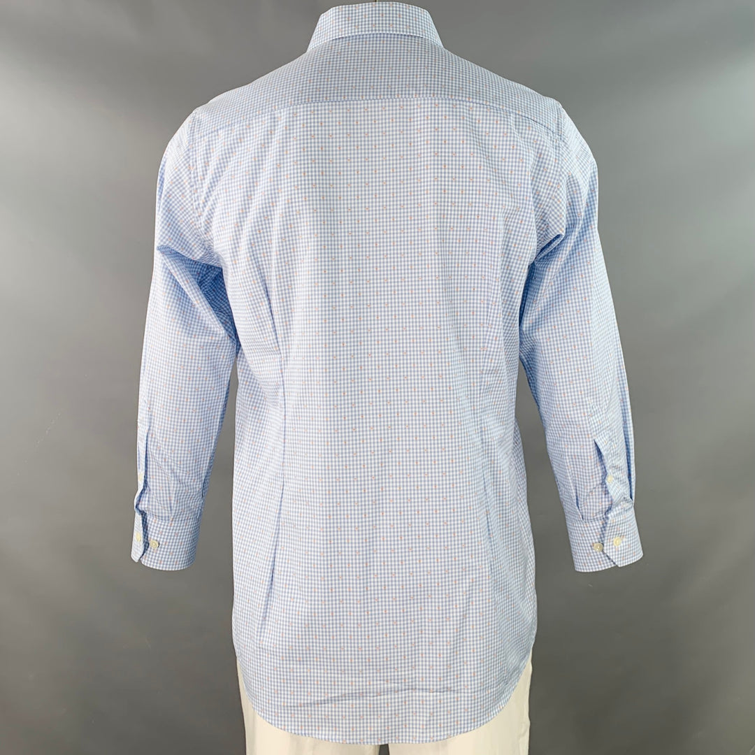 ETON Size L Blue White Orange Gingham Cotton Curved Cutaway Long Sleeve Shirt
