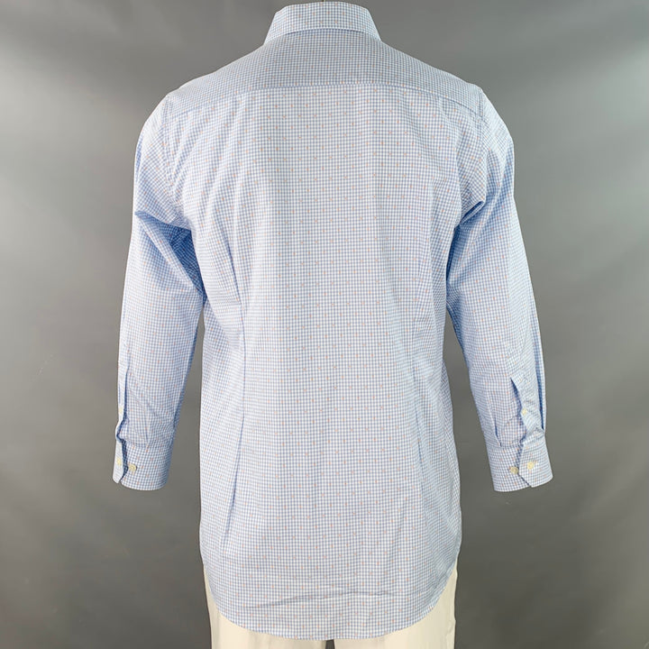 ETON Size L Blue White Orange Gingham Cotton Curved Cutaway Long Sleeve Shirt