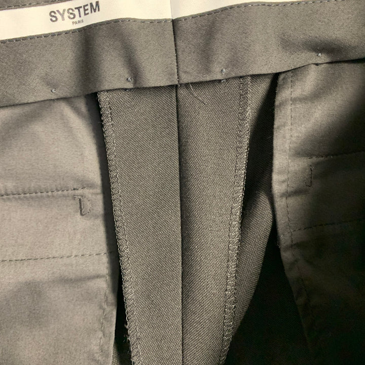 SYSTEM Size 34 Black Wool Flat Front Tapered Zip Fly Dress Pants