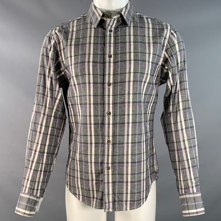 RAG & BONE Size S Black White & Purple Plaid Pointed Collar Long Sleeve Shirt