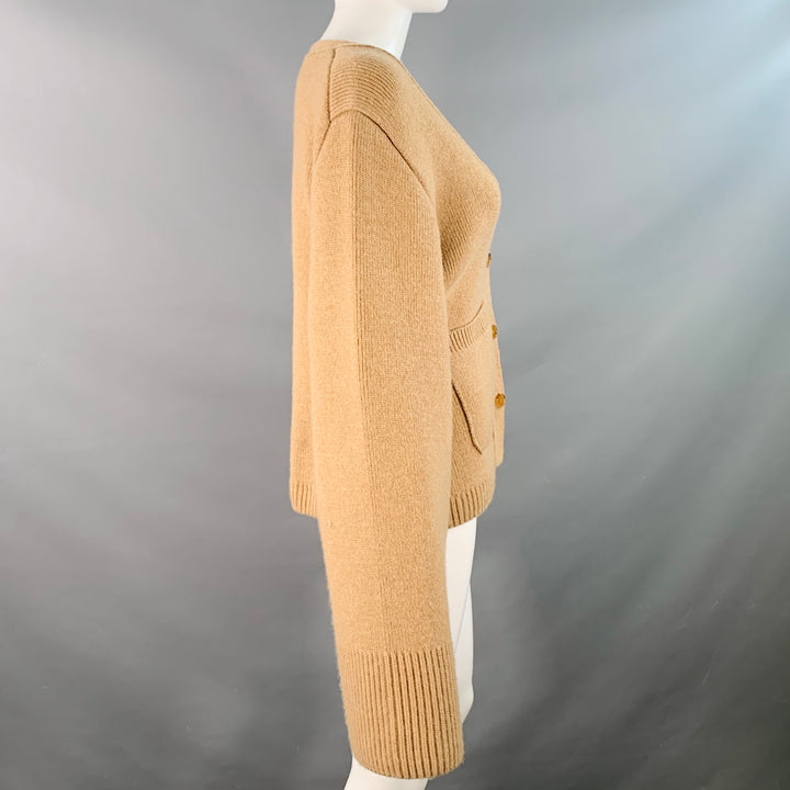 KHAITE Size S Scarlet Beige Cashmere Two Pockets V-Neck Cardigan
