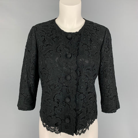 BLACK FLEECE Size M Black Cotton Blend Lace Cropped Jacket