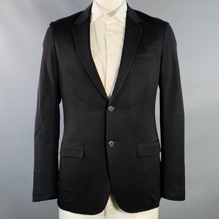 LANVIN Size 42 Black Silk Cotton Notch Lapel Sport Coat