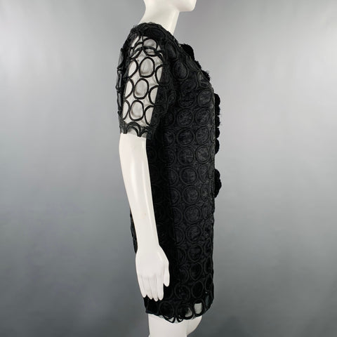 MARNI Size 4 Black Polyester Applique Double Layer Cocktail Dress