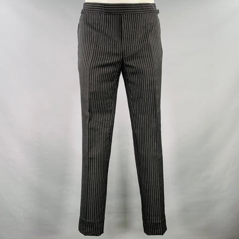TOM FORD Size 42 Black White Pinstripe Virgin Wool Mohair Suit