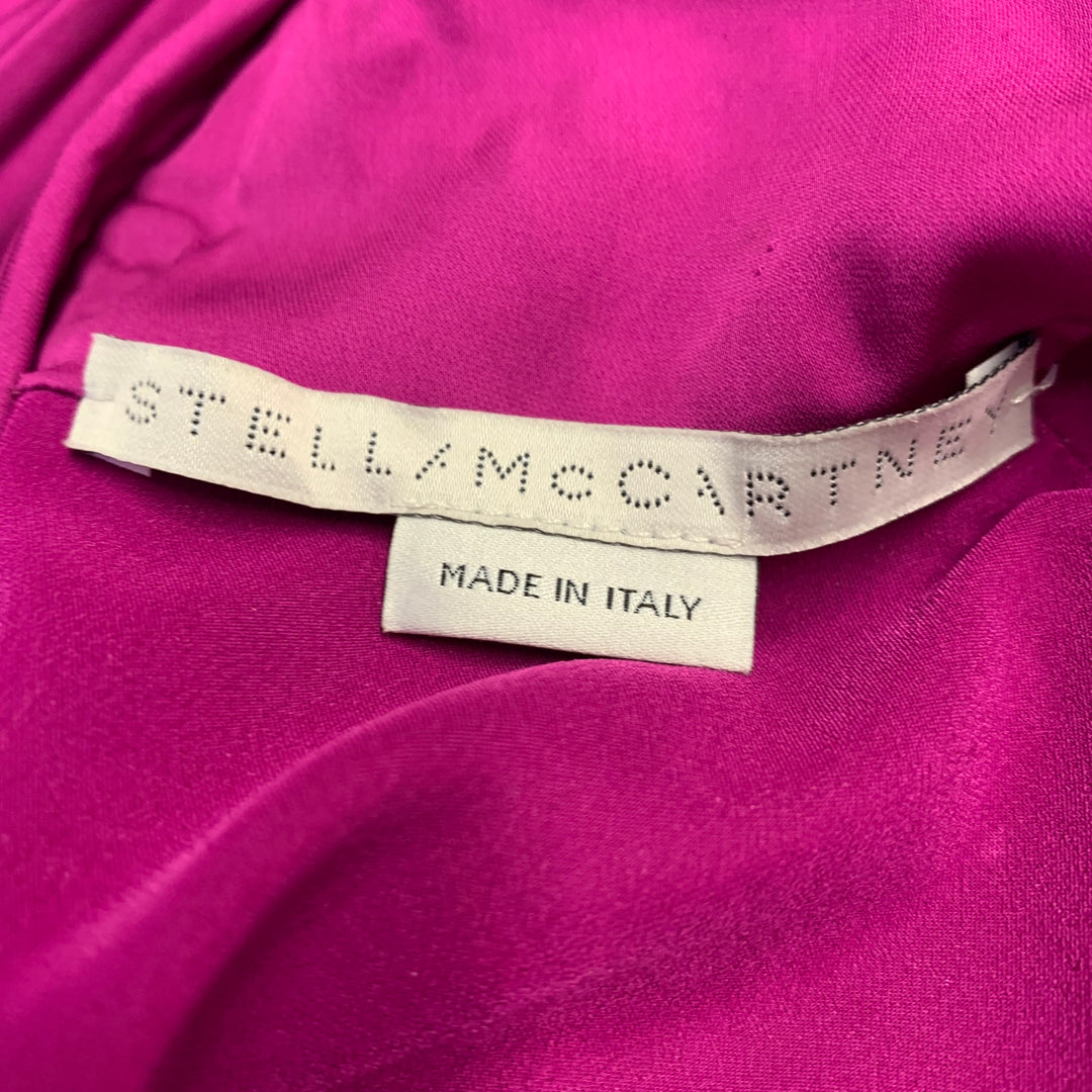 STELLA McCARTNEY Size 2 Purple Raspberry Viscose Blend Ruched Long Sleeve Cocktail Dress