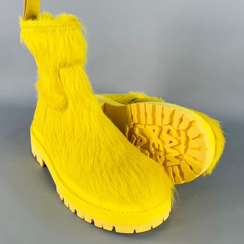 CAMPERLAB Size 7 Yellow Textured Leather Calf Hair Side Zipper Ankle Boots