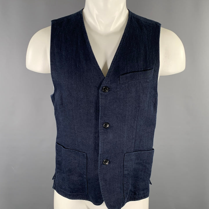 ALEX MILL Size M Navy Herringbone Linen Waistcoat Vest