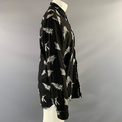 OUR LEGACY AW2014 Size 40 Black Grey Leaves Cotton & Wool Button Up Long Sleeve Shirt