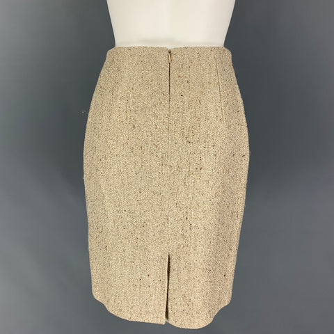 VALENTINO Size 6 Gold Viscose Blend Textured Pencil Skirt