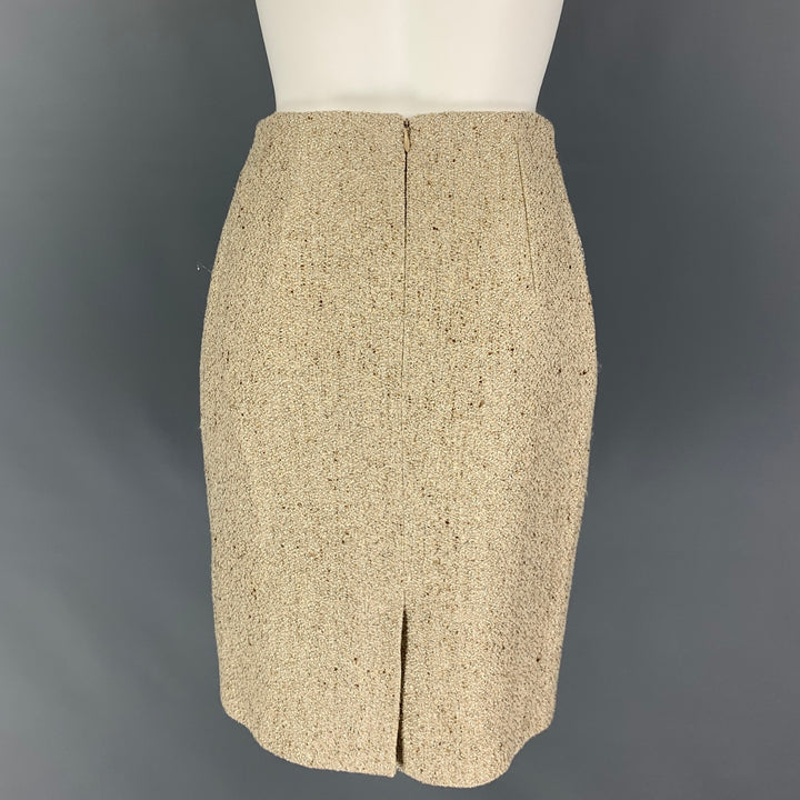 VALENTINO Taille 6 Jupe crayon texturée en mélange de viscose dorée