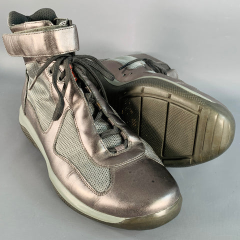 PRADA SPORT Size 10.5 America's Cup Silver Leather Nylon Mesh Ankle Sneakers