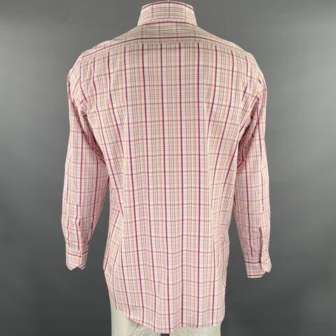 ETRO Size XL Pink Blue Green Plaid Cotton Long Sleeve Shirt