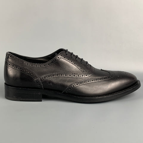 PAUL SMITH Taille 9 Chaussures à lacets en cuir perforé noir Wingtip