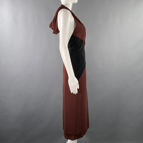 MIAOU Size S Black Brown Viscose Blend Color Block Hooded Mid Calf Dress